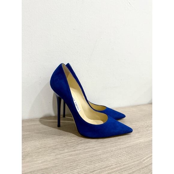Jimmy Choo Suede Pointy Toe Stilettos Heel Pumps Royal Blue Women's EU 37.5 - Picture 5 of 8
